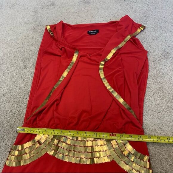 Bebe coral red gold sequin open sleeve V-neck mini dress Sz S - Picture 15 of 16